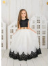 Black And Ivory Satin Tulle Flower Girl Dress